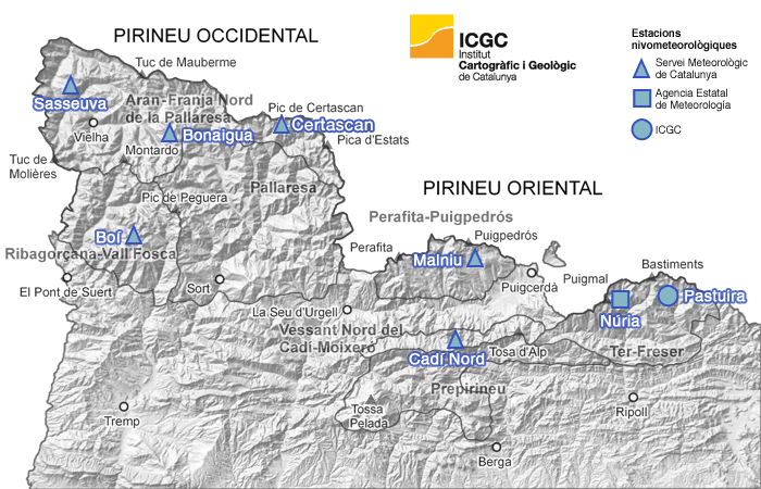 Servicio InfoGruixNeu. Estaciones nivometeorológicas con medida de espesor de nieve